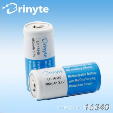 Cylindrical 880mAh Protected 16340 Rechargeable Lithium Battery